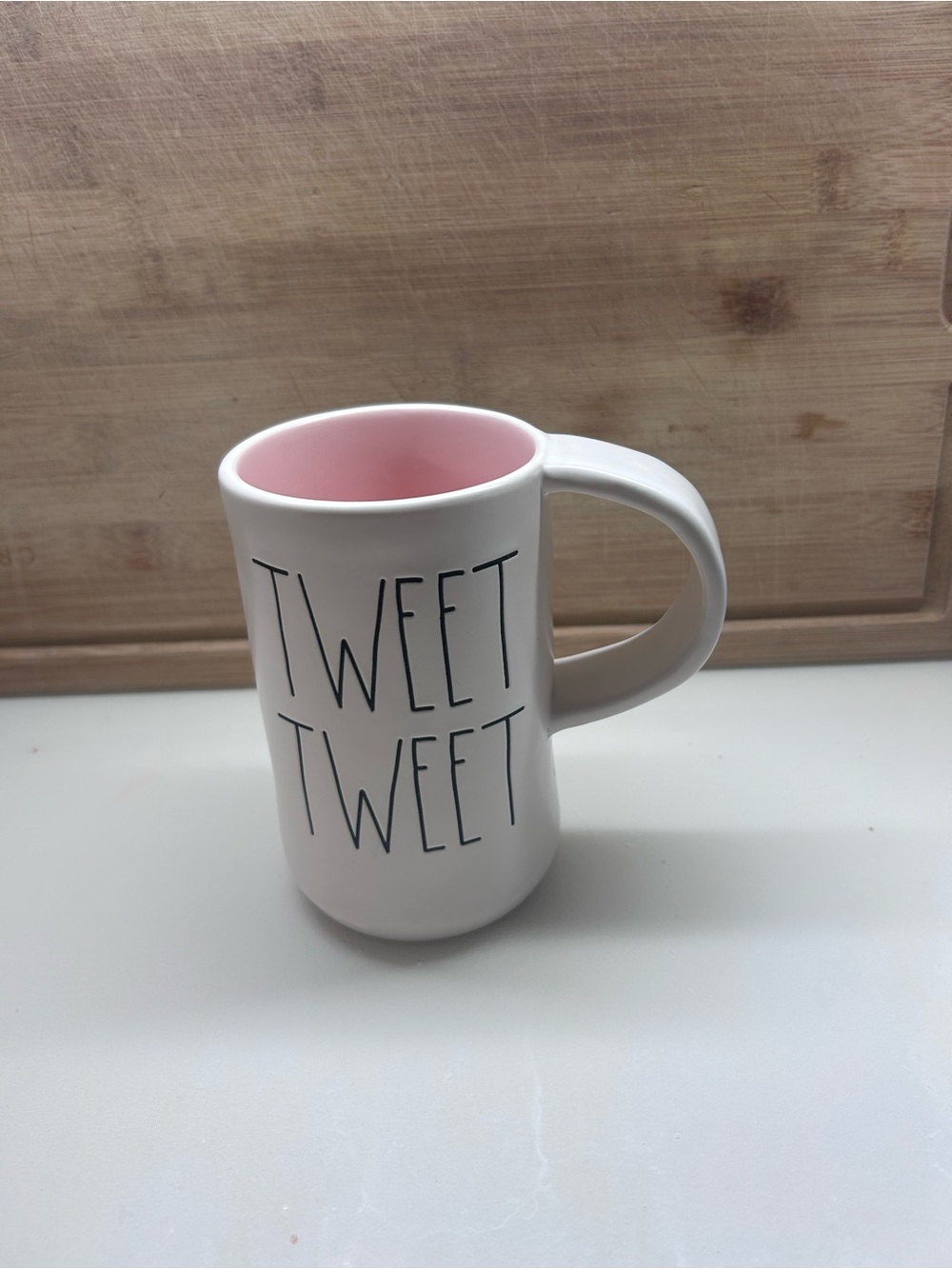Rae Dunn White Mug with Pink Interior "TWEET TWEET"